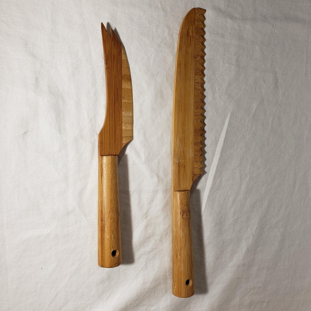 Bamboo Bread Slicing Knife 13" & Cheese Slicer 10" Set FDA Approved Organic